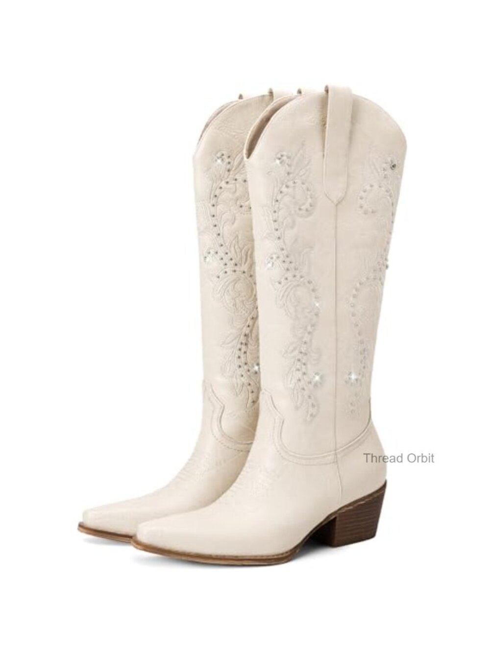 Women's Cowboy Boots Wide Calf Embroidered Western Square Toe Chunky Heel